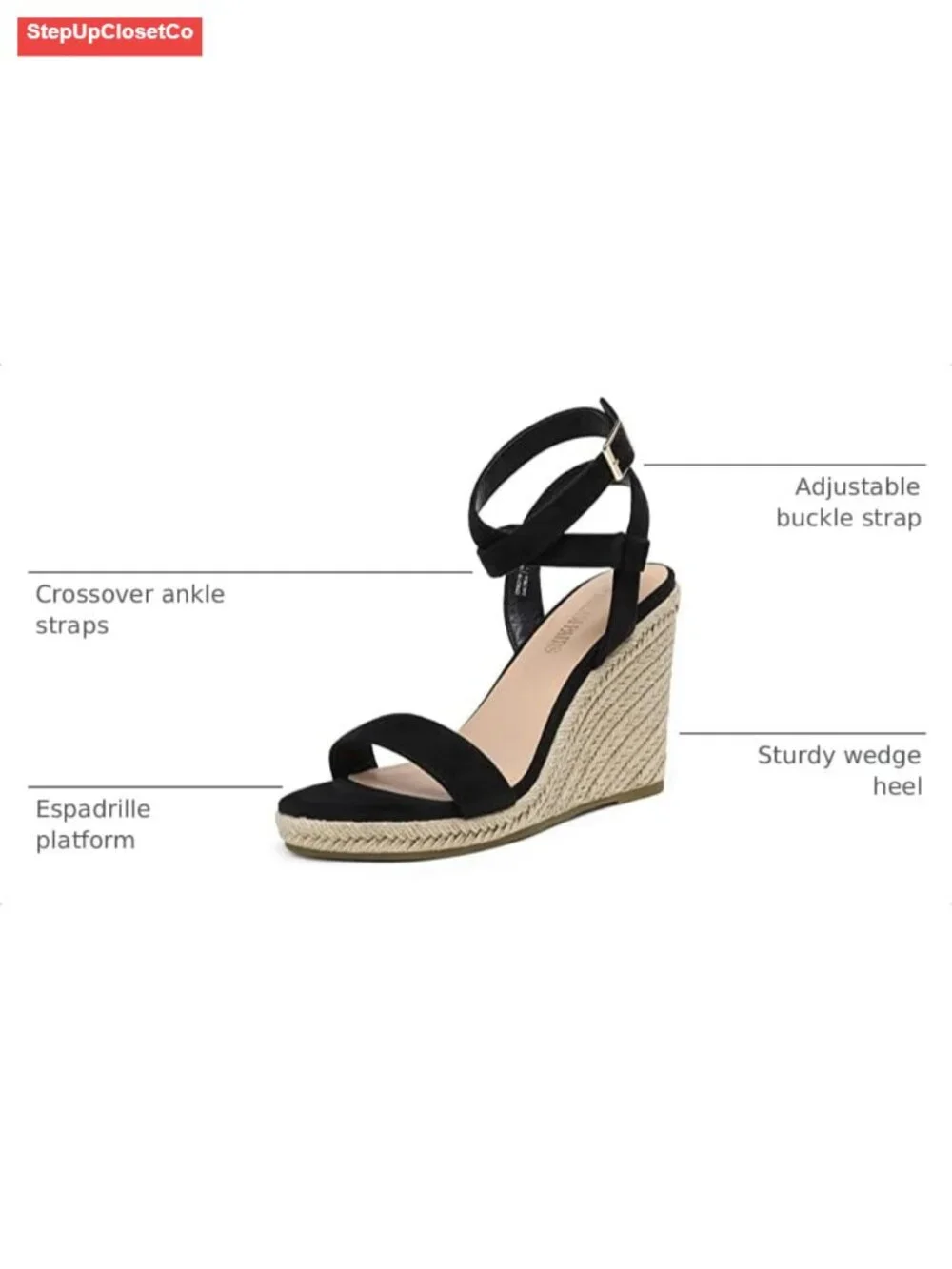 Espadrille Platform Wedge Sandals with Ankle Strap and Buckle